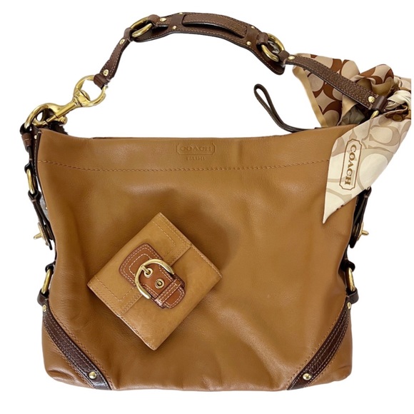 Coach Handbags - Coach Carly Hobo Tan Leather Hobo Handbag Wallet and Duster Bag